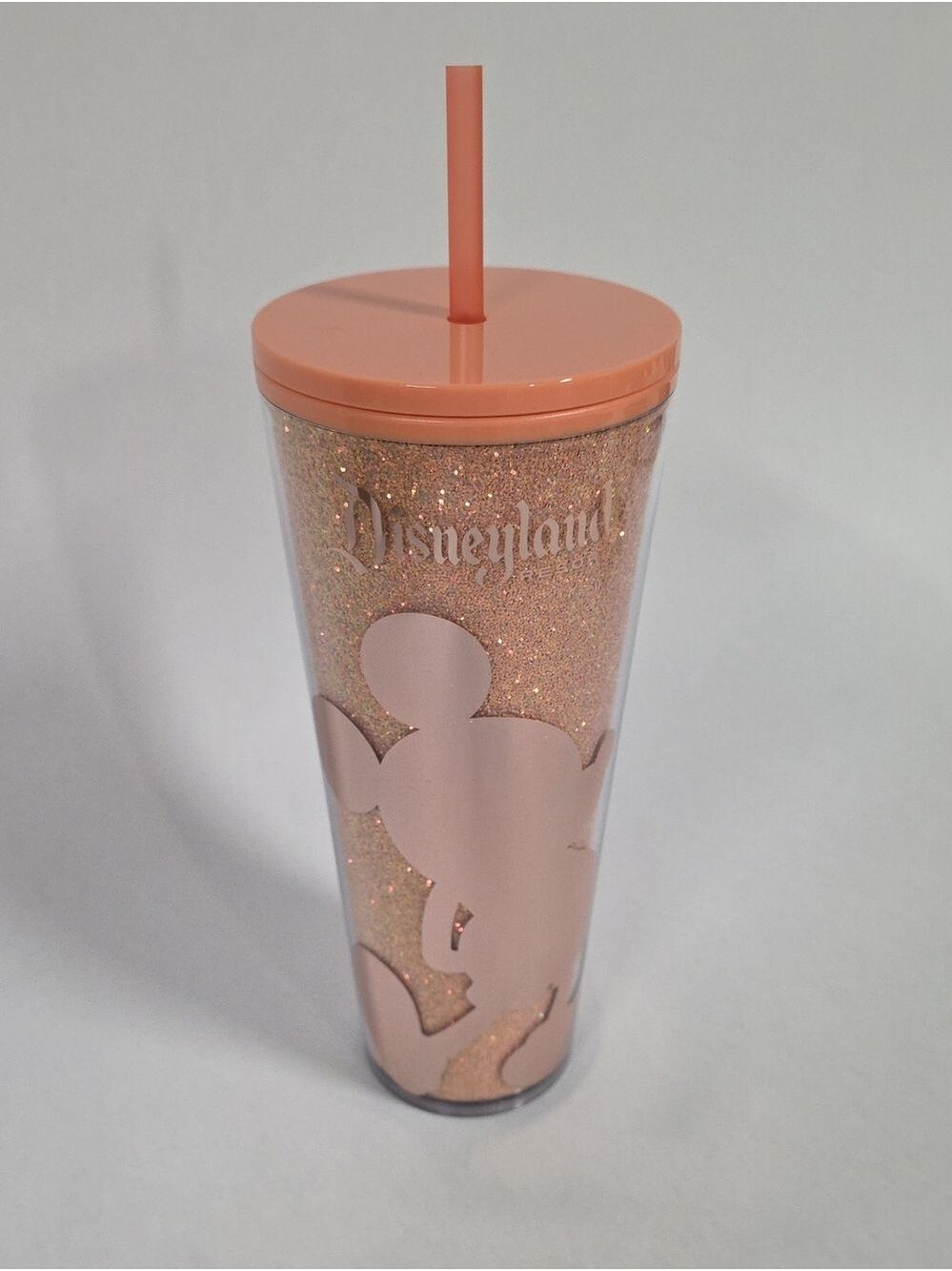 NWT Starbucks Disneyland Resort Mickey Mouse Venti Peach Glitter Tumbler, 24 Oz